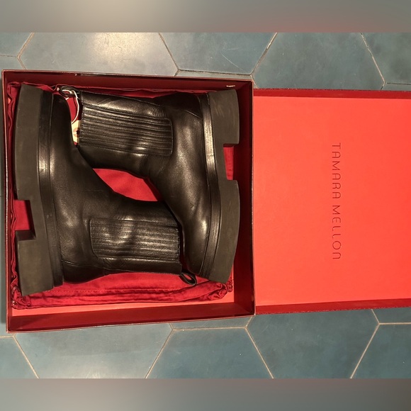 Tamara Mellon Black Leather Platform Boots - Picture 4 of 4